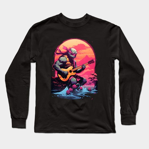 ninja turtle with a guitar Long Sleeve T-Shirt by Space wolrd